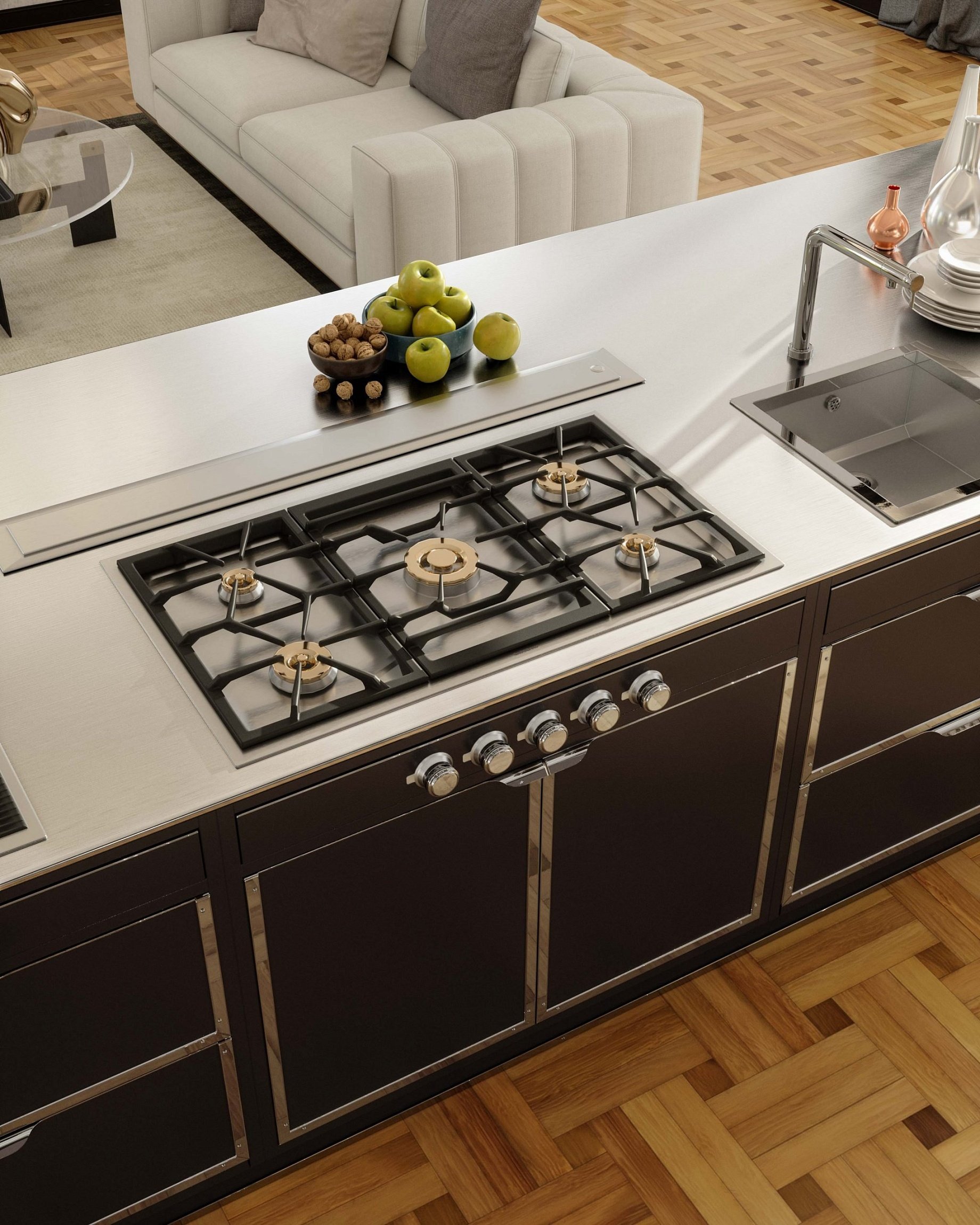 Modern Kitchen Nero Intenso e Ottone Cromato